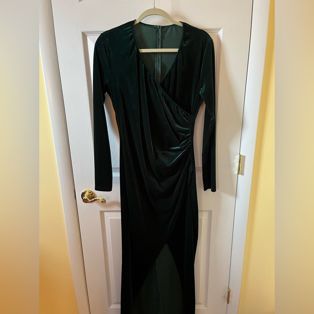 Elegant deep green  Velvet Wrap Dress